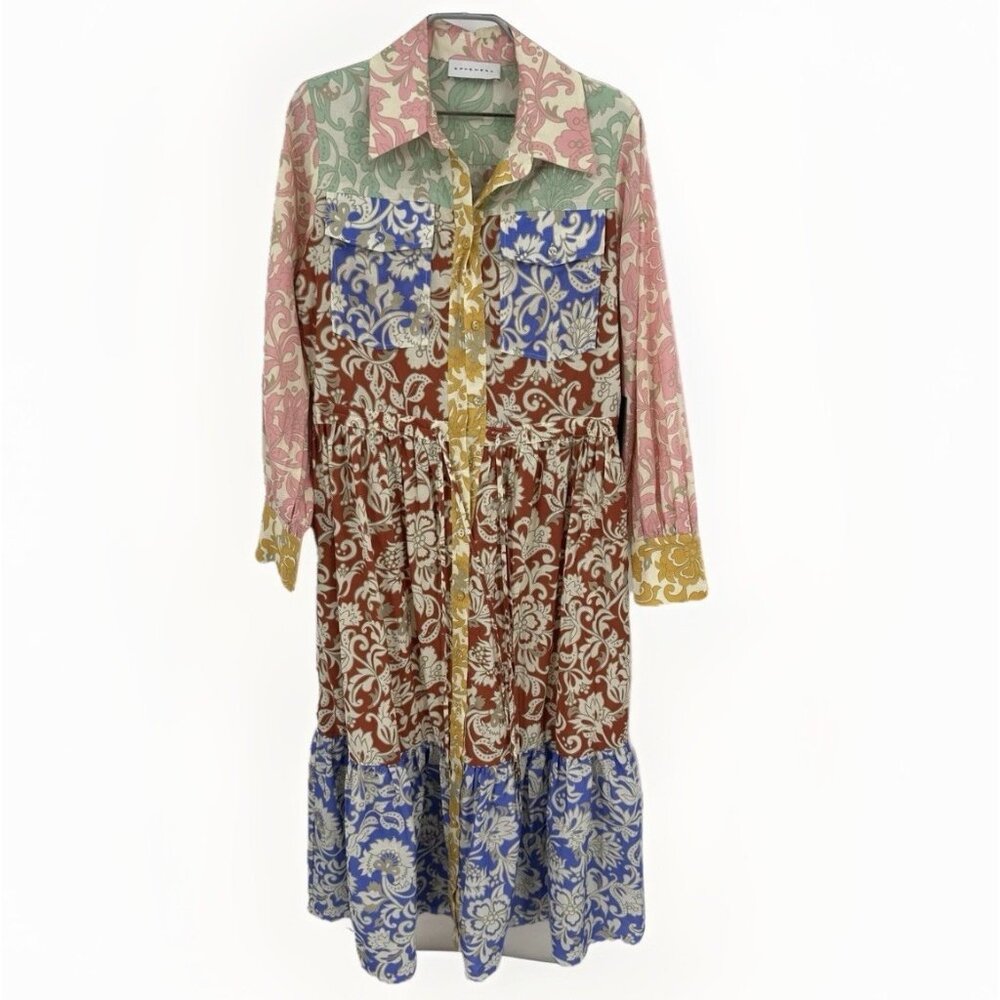 Ephemera Cotton Folk Spliced Capri Maxi Dress Size 36 Xs Nwt Floral